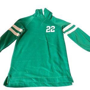 Girls Green Hoodie Tunic with White Stripes and Number 22